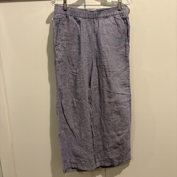 Cynthia Rowley 100% Linen Pants Medium Blue Chambray Ankle Wide Leg Lightweight - Picture 4 of 16